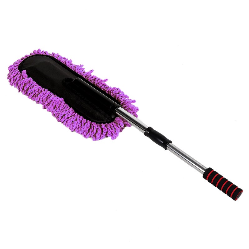 Car Cleaning Brush Window Duster Stainless Steel Retractable Handle Dusting Tool (Purple) - Image 1