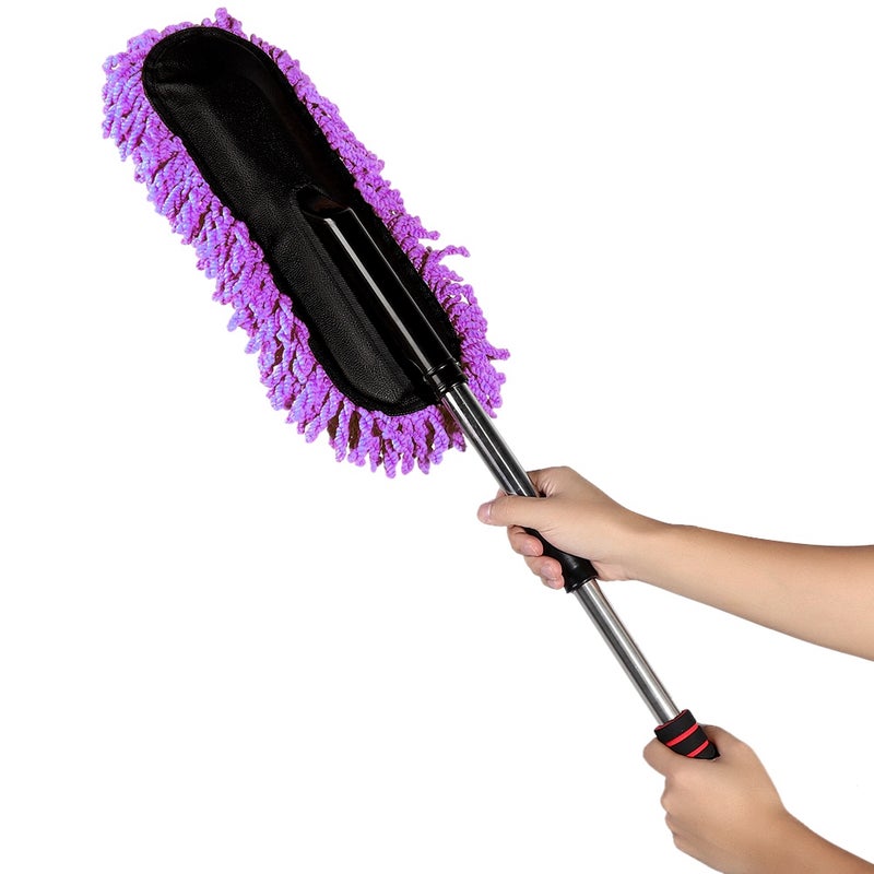 Car Cleaning Brush Window Duster Stainless Steel Retractable Handle Dusting Tool (Purple) - Image 3