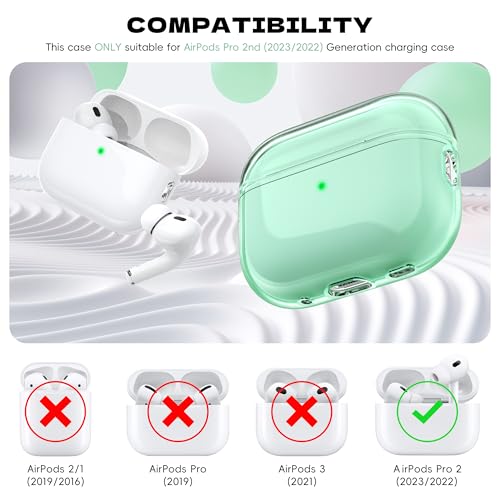 MHYALUDO for Airpods Pro 2nd/1st Generation Case Cover, Compatible with Airpods Pro Case 2nd Gen USB C Charging Port, Clear Soft Transparent Military Grade Shockproof Case, Clear Green - Image 5