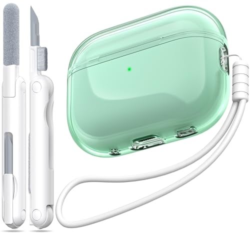MHYALUDO for Airpods Pro 2nd/1st Generation Case Cover, Compatible with Airpods Pro Case 2nd Gen USB C Charging Port, Clear Soft Transparent Military Grade Shockproof Case, Clear Green - Image 1