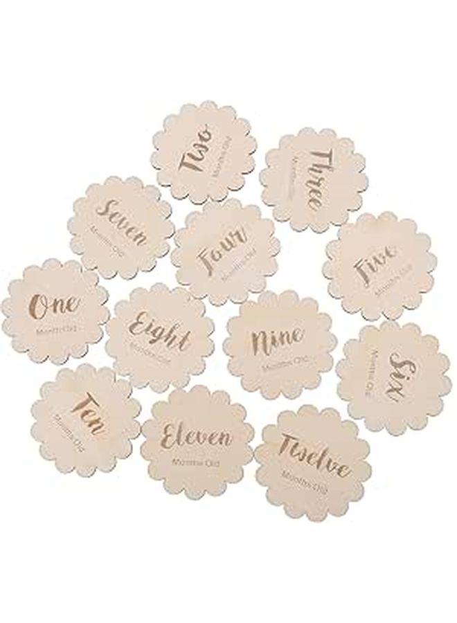 Baby Monthly Milestone Cards Wooden Photo Props 12 Piece Set For Newborn Photography And Birthday Celebration - Image 1