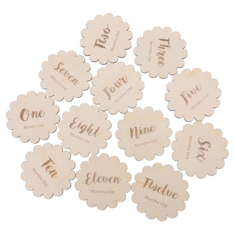 Baby Monthly Milestone Cards Wooden Photo Props 12 Piece Set For Newborn Photography And Birthday Celebration - Image 2