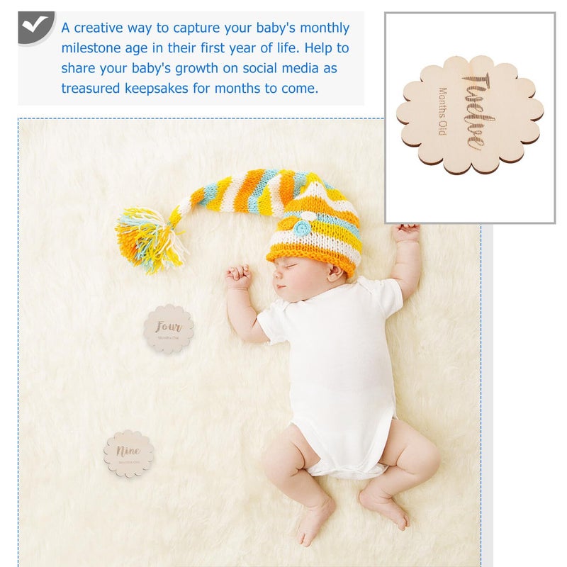 Baby Monthly Milestone Cards Wooden Photo Props 12 Piece Set For Newborn Photography And Birthday Celebration - Image 4