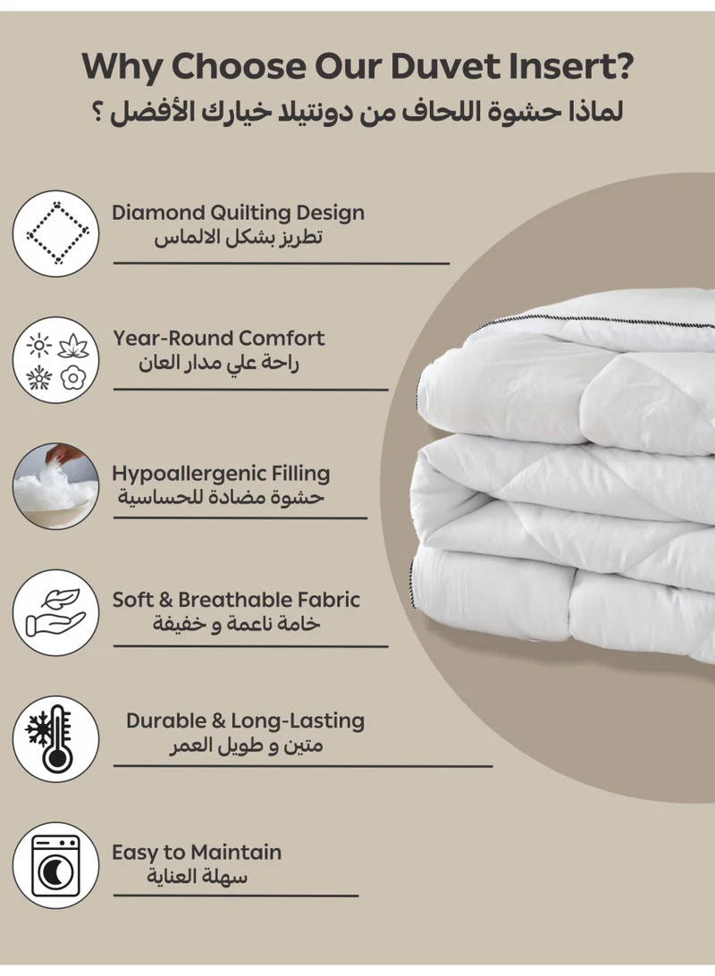 Donetella Comforter Duvet Insert –Size 240x260 cm – All Season Quilt with 350 GSM Soft Luxury Down Alternative Filling – Diamond Quilted for Double Bed
