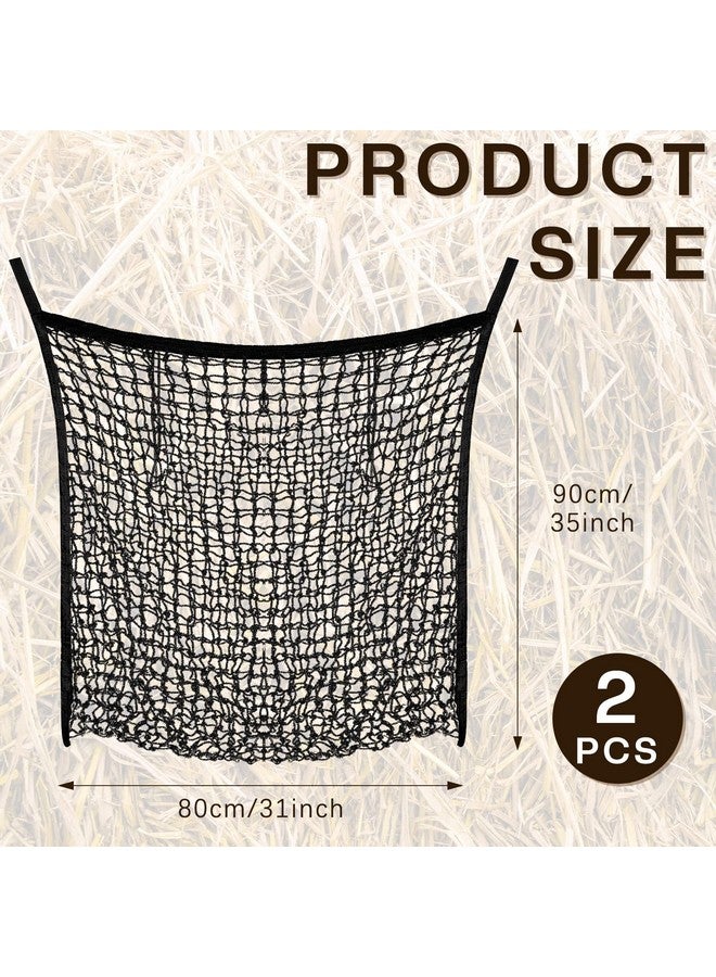 Fabbay 2 Pcs Slow Feed Hay Net Hay Feeder Hay Bags For Horses Goat Stall Trailer Horse Feeding Supplies (Black,35 X 31 Inch) - Image 2