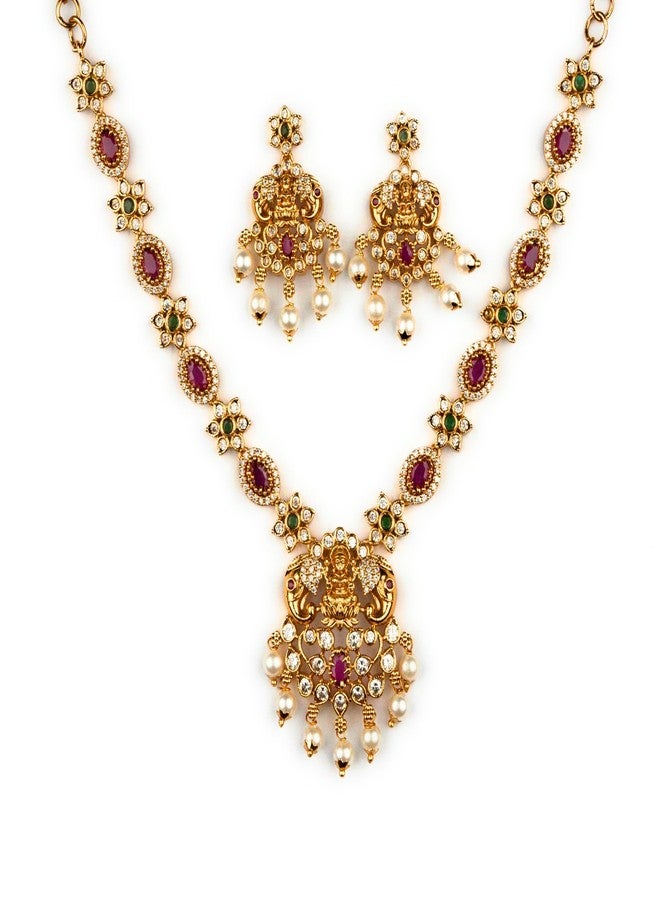 Sasitrends Temple Matte Gold Plated Lakshmi Elephant Necklace Set - Image 1