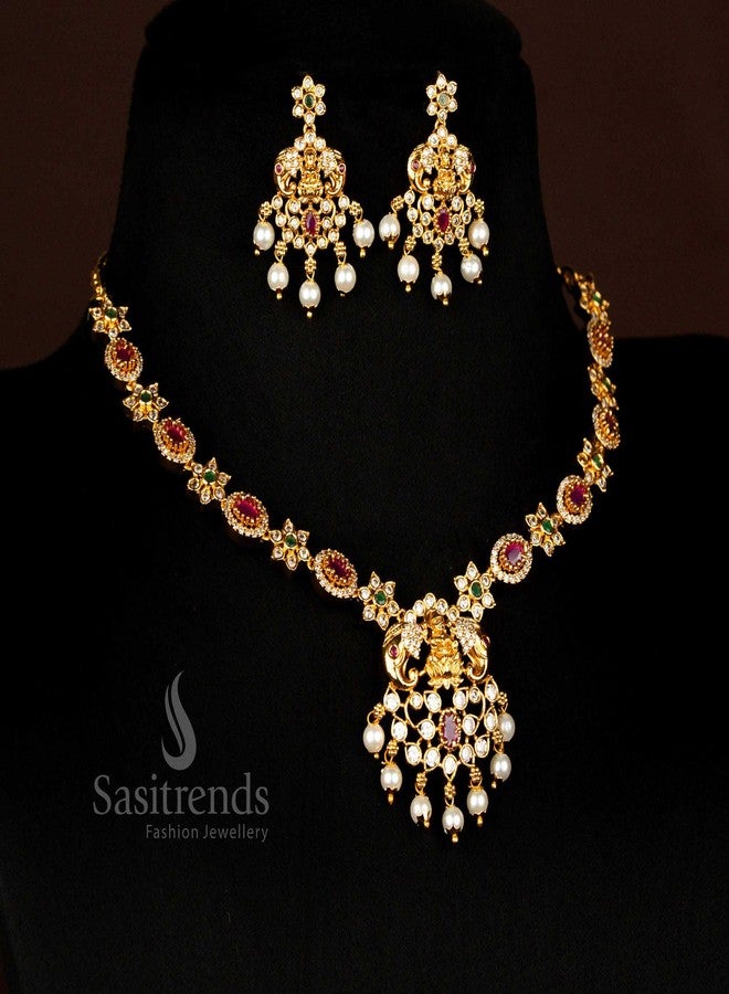 Sasitrends Temple Matte Gold Plated Lakshmi Elephant Necklace Set - Image 3