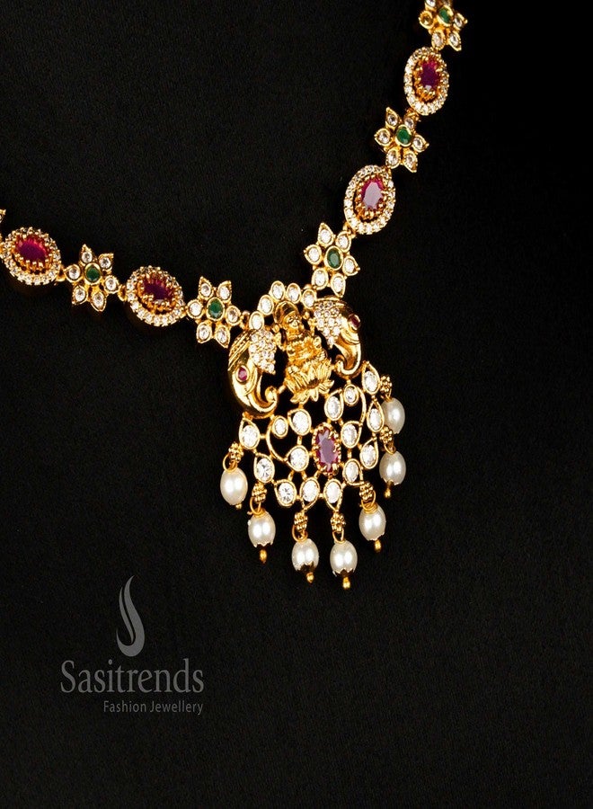 Sasitrends Temple Matte Gold Plated Lakshmi Elephant Necklace Set - Image 4