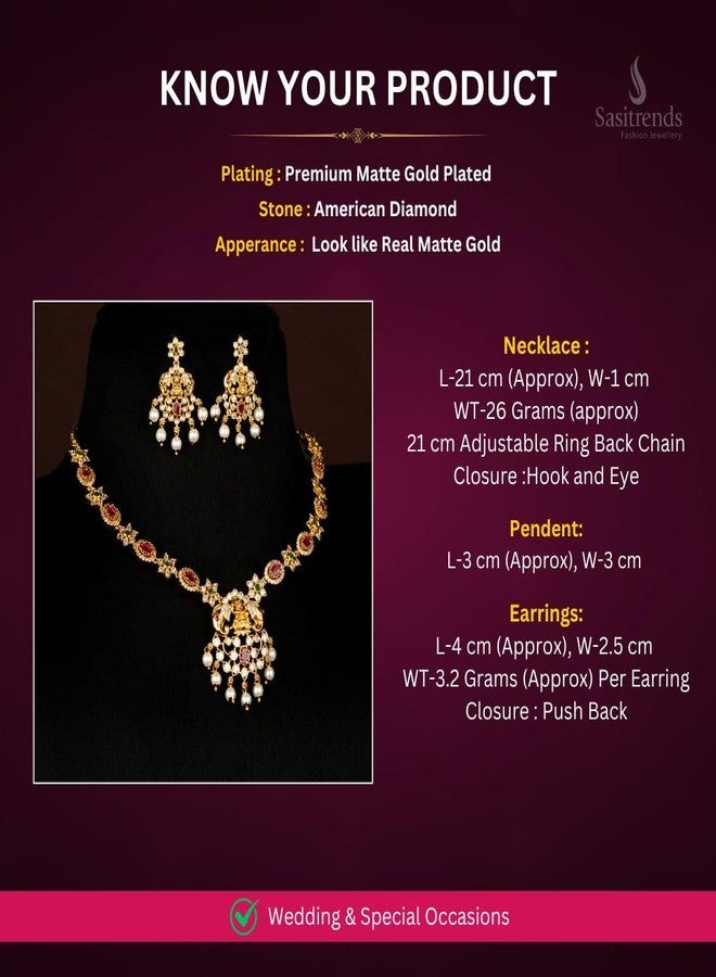 Sasitrends Temple Matte Gold Plated Lakshmi Elephant Necklace Set - Image 2