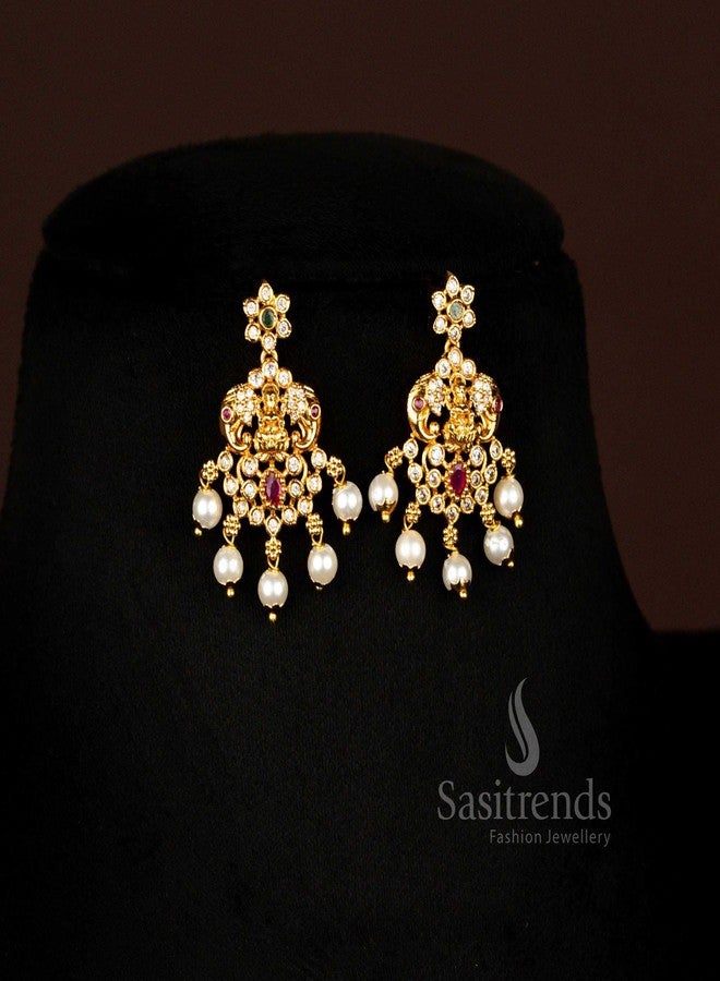 Sasitrends Temple Matte Gold Plated Lakshmi Elephant Necklace Set - Image 5
