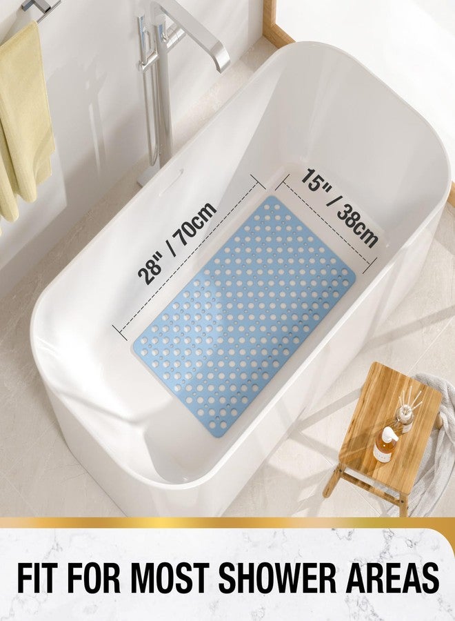 HITSLAM Bathtub Mat Non Slip, Soft TPE Bath Mat for Tub, Efficient Drainage Bathroom Shower Mat with Suction Cups, Bath Tub Mat, Easy to Clean, 28 x 15 Inch, Blue - Image 2