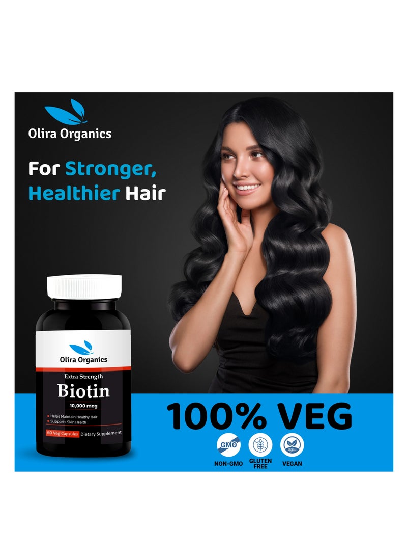 أوليرا أورجانيكس لبيوتين 10000 ميكروغرام 60 كبسولة نباتية | يدعم نمو الشعر الصحي وصحة الجلد - Image 2