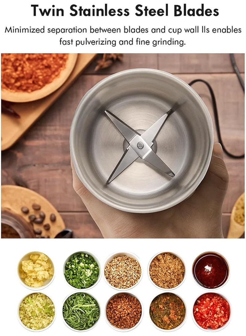 XVersion Electric Coffee and Spice Grinder with Large Stainless Steel Cup – High-Power Motor, Double Blade System, Multi-Use Grinder for Coffee Beans, Spices, Herbs, Grains, Nuts & Seeds, Dual-Layer Safety Lid, Easy-Clean Detachable Cup - Image 2