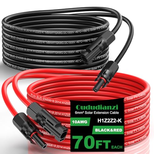 Oududianzi 10AWG Solar Extension Cable 70Ft, Solar Panel Extension Cable, 10 AWG Solar Wire, PV Wire, Solar Panel Wires and Connectors for Solar Systems, Inverters, Solar Charger Controller - Image 1