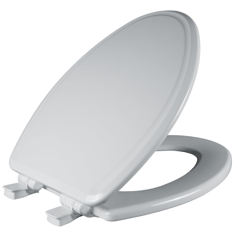 Bemis Ashland Modern Wood Toilet Seat with Decorative Edge Slow Close Secure Hinges Made in USA Elongated White