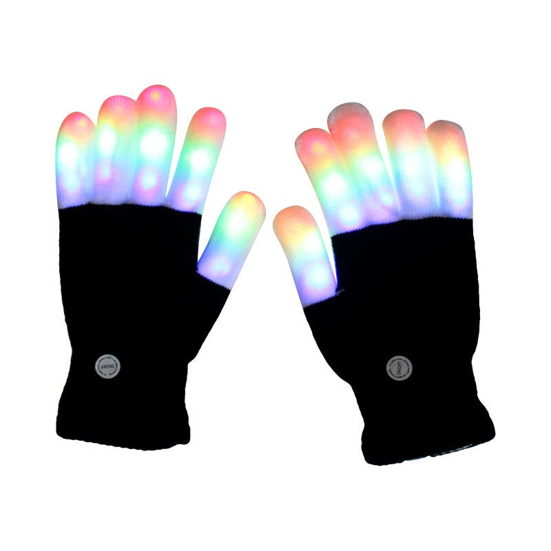 Light Up Gloves Black & White Soft Breathable Cotton Fabric - Replaceable Batteries LED Gloves for Kids Party Favors Winter Warmth Nighttime Shows - Image 1
