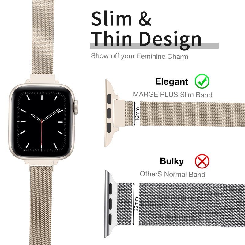 MARGE PLUS Slim Milanese Loop Compatible with Apple Watch Band for women 41mm 40mm 38mm 42mm 46mm 45mm 44mm, Stainless Steel Magnetic Mesh Strap work on iWatch Series 11 10 9 8 7 6 5 4 3 & SE 3 2 1 - Image 2