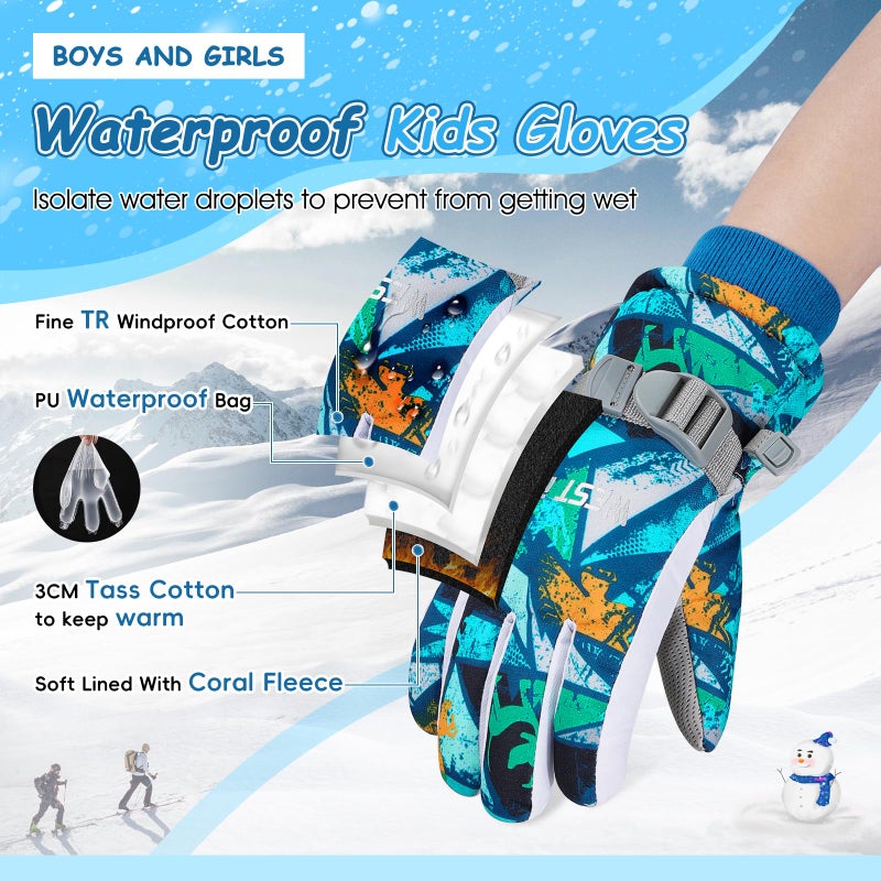 CYCLESPEED Winter Gloves for Boys Girls Kids Snow Gloves Toddler Gloves for Snowboarding,Kids Waterproof Glove for Outdoor Riding Winter Sports (Dark Blue, Small) - Image 2