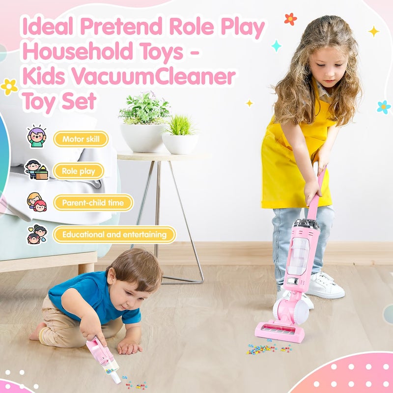 PLAY Kids Vacuum Cleaner Toy Set for Toddlers - 2PCS Toy Vacuum Sets for Toddlers 3+ Toddler Vacuum Toy That Works with Sound Effects, Baby Play Vacuum Pretend Role Play Household Housekeeping - Image 3