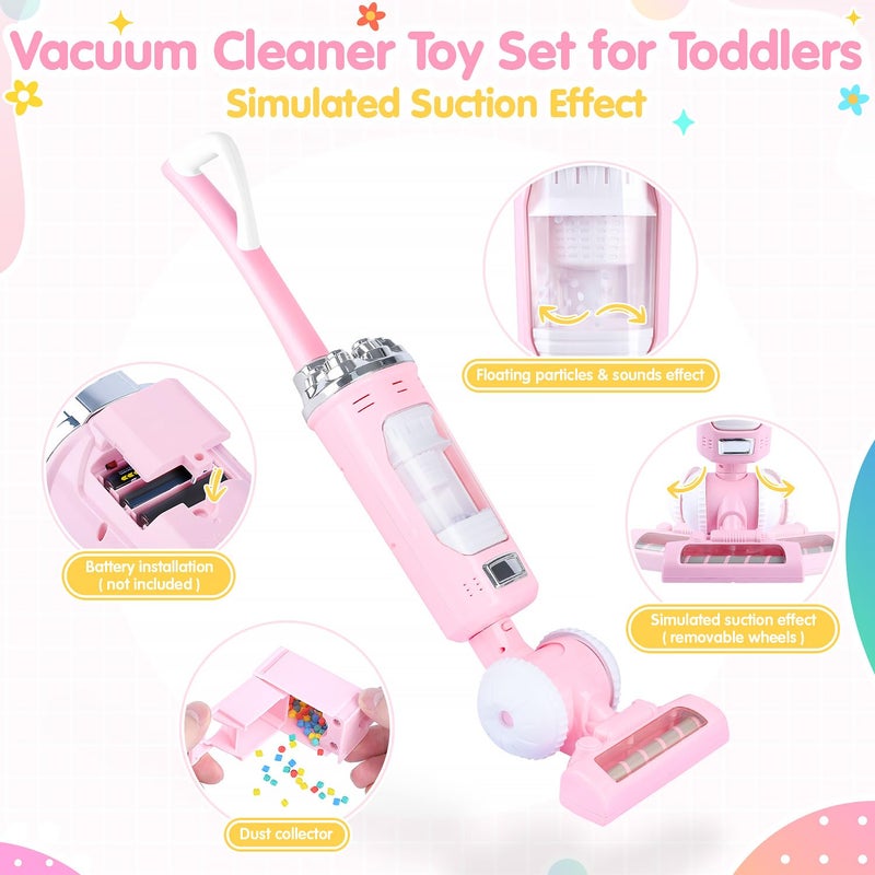 PLAY Kids Vacuum Cleaner Toy Set for Toddlers - 2PCS Toy Vacuum Sets for Toddlers 3+ Toddler Vacuum Toy That Works with Sound Effects, Baby Play Vacuum Pretend Role Play Household Housekeeping - Image 4