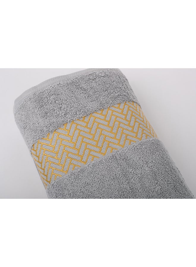 White Rose منشفة قوس جكار - 500 جرام لكل متر مربع - 100% قطن تيري - حافة جكار - 1 منشفة استحمام 85X160 سم - لمسة فاخرة - امتصاص إضافي - فضي - Image 2