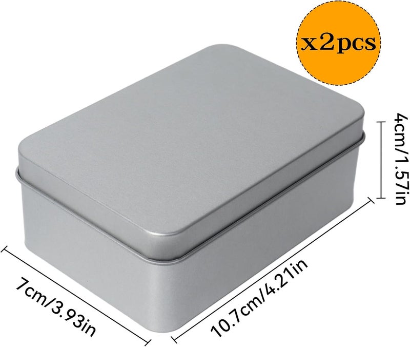 Dmnnlp 2pcs Playing Card Case, 10.7x7.2x4cm Mint Tin, Rectangular Tins with Lids, Metal Empty Hinged Tins Containers, Portable Storage Box for Game Trading Cards Candies Teas Rings Earrings (Silver) - Image 2