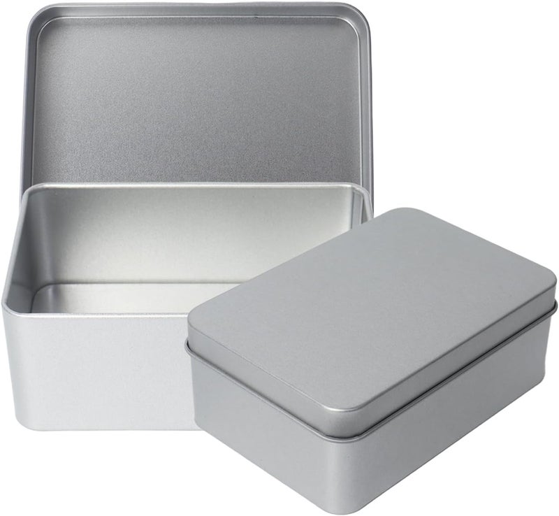 Dmnnlp 2pcs Playing Card Case, 10.7x7.2x4cm Mint Tin, Rectangular Tins with Lids, Metal Empty Hinged Tins Containers, Portable Storage Box for Game Trading Cards Candies Teas Rings Earrings (Silver) - Image 1