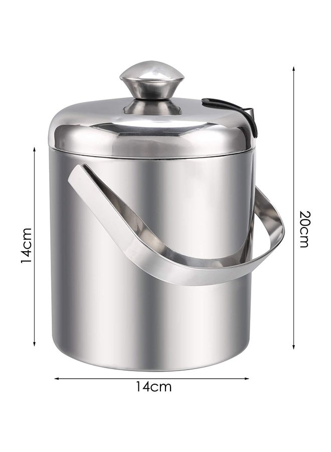 دلو من الستانلس ستيل للثلج مع ملقط فضي 1لترات - Image 4