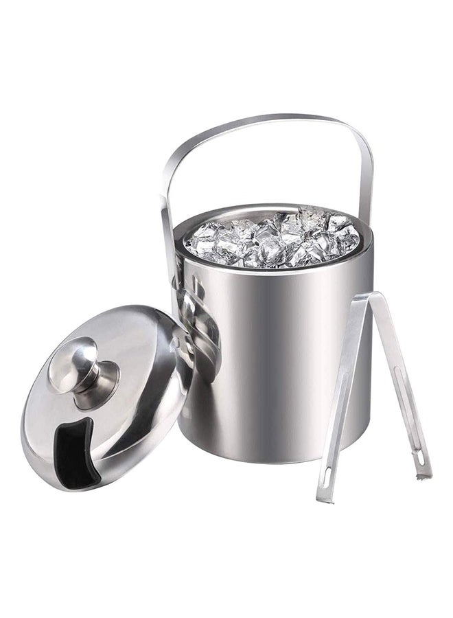 دلو من الستانلس ستيل للثلج مع ملقط فضي 1لترات - Image 1