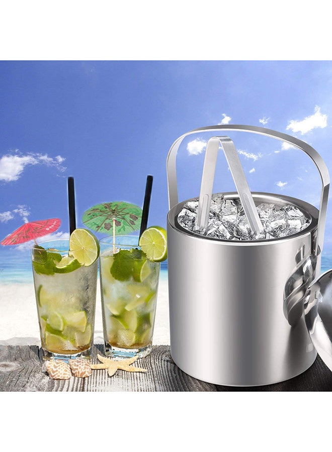 دلو من الستانلس ستيل للثلج مع ملقط فضي 1لترات - Image 5