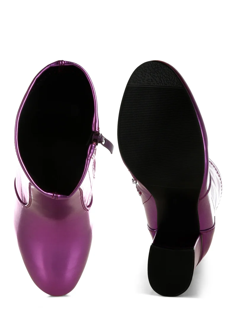 London Rag Metallic Pleather Sock Boots in Purple
