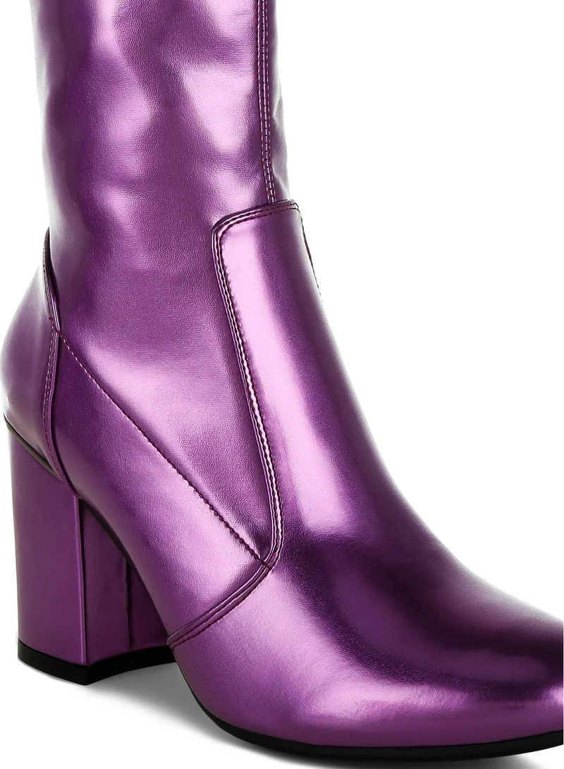 London Rag Metallic Pleather Sock Boots in Purple
