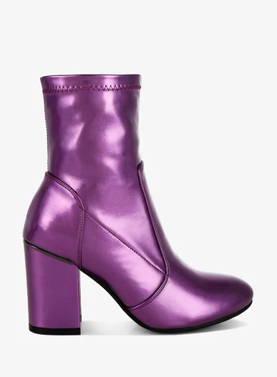 London Rag Metallic Pleather Sock Boots in Purple