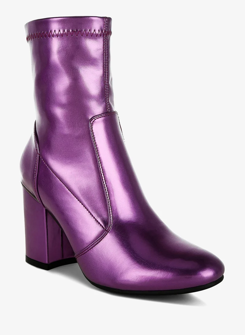 London Rag Metallic Pleather Sock Boots in Purple