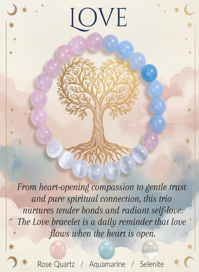 Bivei Love Bracelet, Strength Crystal Healing Bracelet 8MM with Rose Quartz & Aquamarine & Selenite - Spiritual Stretch Beaded Jewelry for Women Men Gift - Image 1