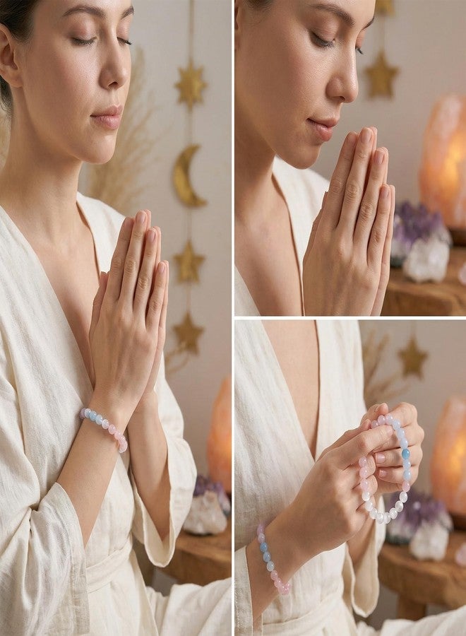 Bivei Love Bracelet, Strength Crystal Healing Bracelet 8MM with Rose Quartz & Aquamarine & Selenite - Spiritual Stretch Beaded Jewelry for Women Men Gift - Image 5