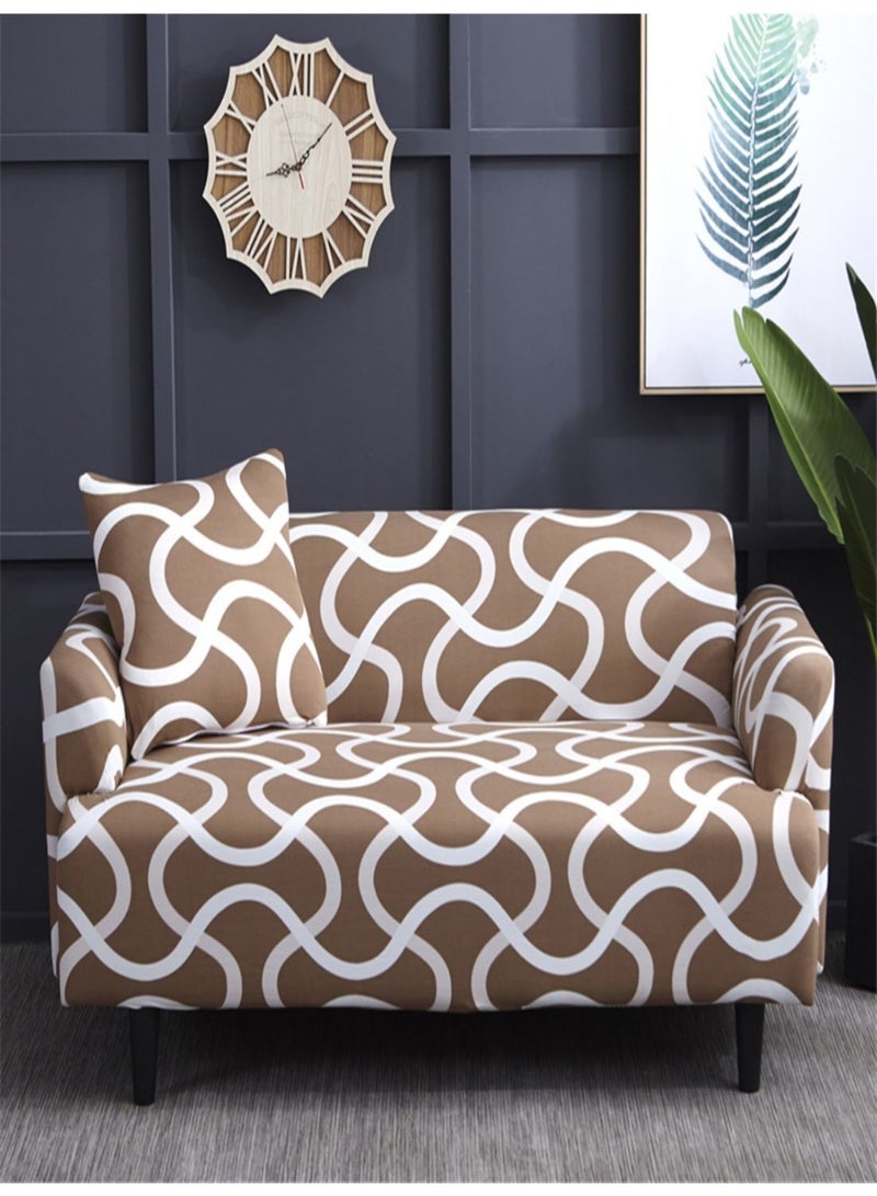 NIBEMINENT Simple Print Sofa Slipcover Beige/White - Image 2