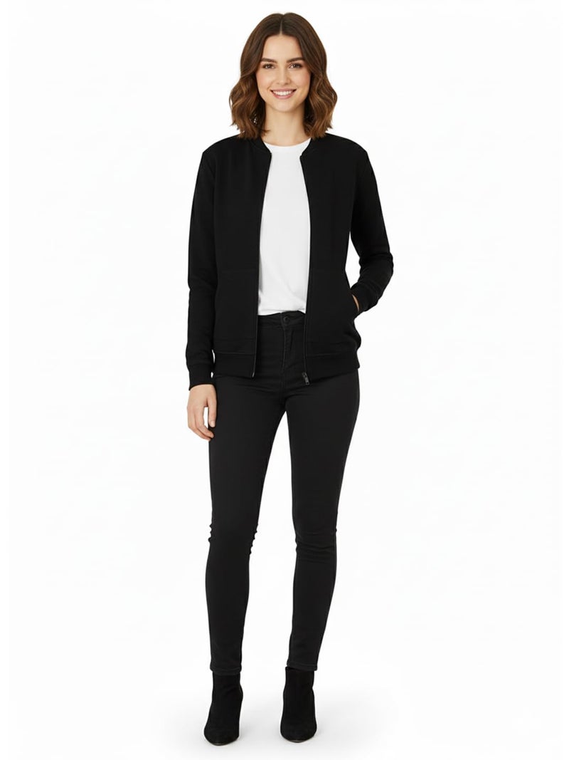 LEOTUDE Full Sleeve Loose Fit Side Pocket Bomber Jacket For Women (GRL_JKT02_BLACKK_C1_P_Black_L) - Image 4