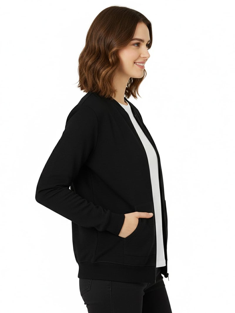 LEOTUDE Full Sleeve Loose Fit Side Pocket Bomber Jacket For Women (GRL_JKT02_BLACKK_C1_P_Black_L) - Image 2