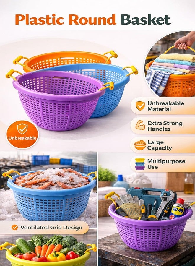 A. SHARIF™ Round Sona Unbreakable Plastic Basket with Handle, Organizers & Storage Basket for Fish, Fruit, Vegetable, Multipurpose use (Random Colour, 440 mm x 395 mm x 230mm, Pack of 1) - Image 3