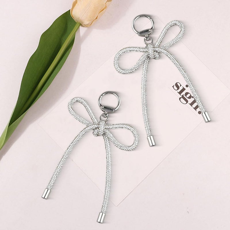 Rhinestone Keychain 17 Cm Silver Sparkling Y2k Aesthetic - Lightweight 27 Grams Crystal Bow Charm for Women Girls Teens Daily Use Gift Occasions - Image 4