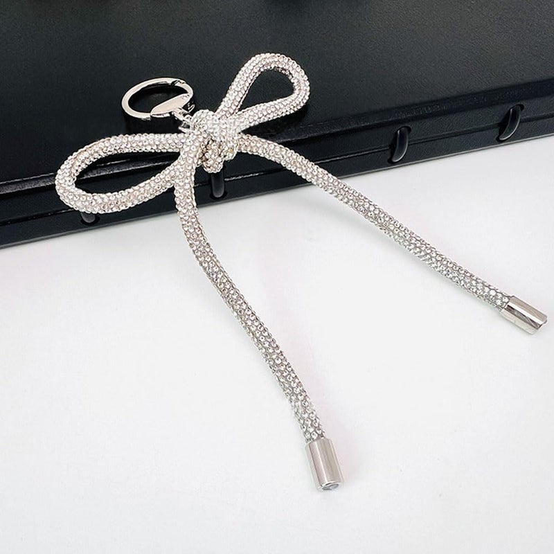 Rhinestone Keychain 17 Cm Silver Sparkling Y2k Aesthetic - Lightweight 27 Grams Crystal Bow Charm for Women Girls Teens Daily Use Gift Occasions - Image 3