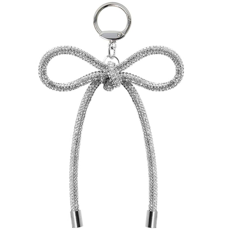 Rhinestone Keychain 17 Cm Silver Sparkling Y2k Aesthetic - Lightweight 27 Grams Crystal Bow Charm for Women Girls Teens Daily Use Gift Occasions - Image 1