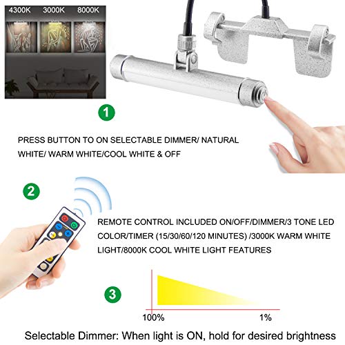 LUXSWAY Wireless Picture Frame Led Lighting,Rechargeable Art Display Lighting Clip on Pictures,Over Painting Lights,Artwork Lamp with Flexible Neck,28 LEDs 3 Lighting Modes 200 LM-Silver - Image 2