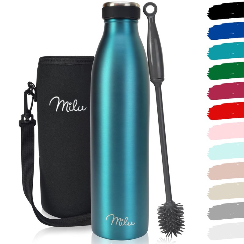 Milu Stainless Steel Drinking Bottle 750 ml  Insulated Thermo Flask for Water  Leak Proof Insulated and Double Walled Carbonated Green 750ml
