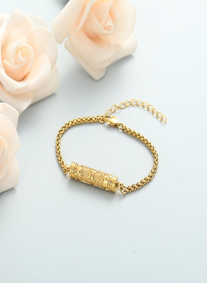 shajwo Cremation Jewelry Sunflower Cylinder Urn Bracelet for Human Ashes for Women Adjustable Memorial Keepsake Link Bracelet,Gold - Image 3