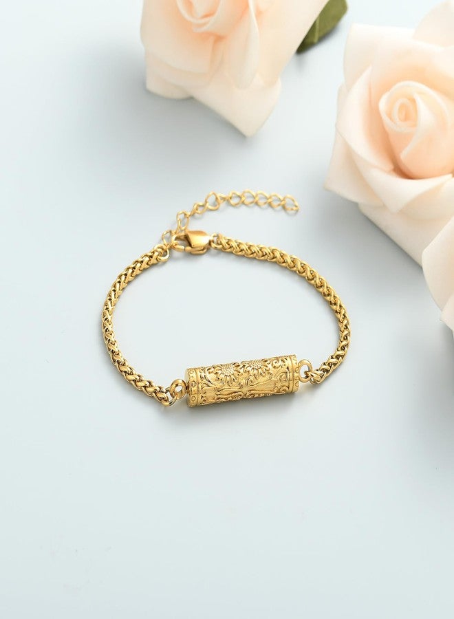 shajwo Cremation Jewelry Sunflower Cylinder Urn Bracelet for Human Ashes for Women Adjustable Memorial Keepsake Link Bracelet,Gold - Image 5