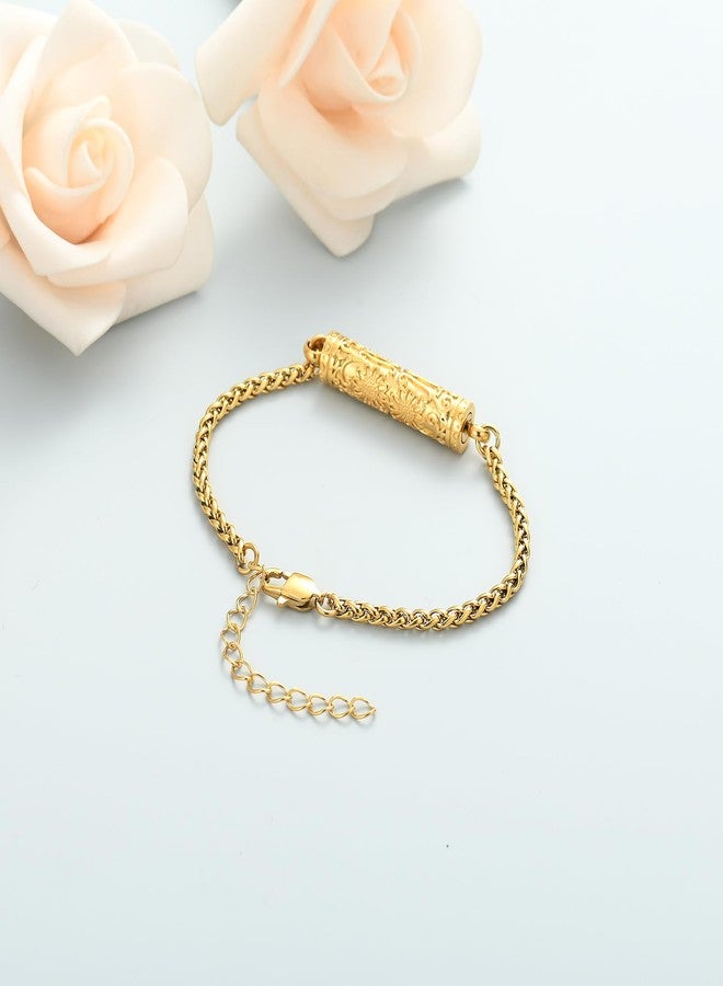 shajwo Cremation Jewelry Sunflower Cylinder Urn Bracelet for Human Ashes for Women Adjustable Memorial Keepsake Link Bracelet,Gold - Image 4