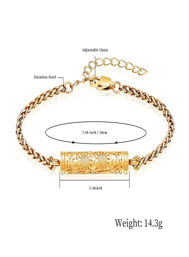 shajwo Cremation Jewelry Sunflower Cylinder Urn Bracelet for Human Ashes for Women Adjustable Memorial Keepsake Link Bracelet,Gold - Image 2