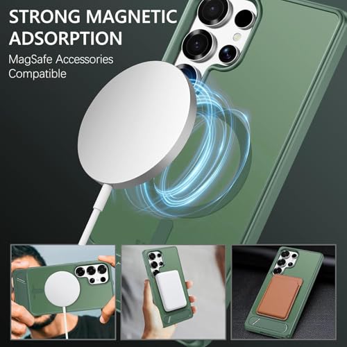 Elzzi Magnetic Cover Compatible for Samsung S24 Ultra 5g Case with Adjustable Metal Kickstand, Compatible with Mag-Safe Translucent Matte Shockproof Protective Phone Case, Forest - Image 3
